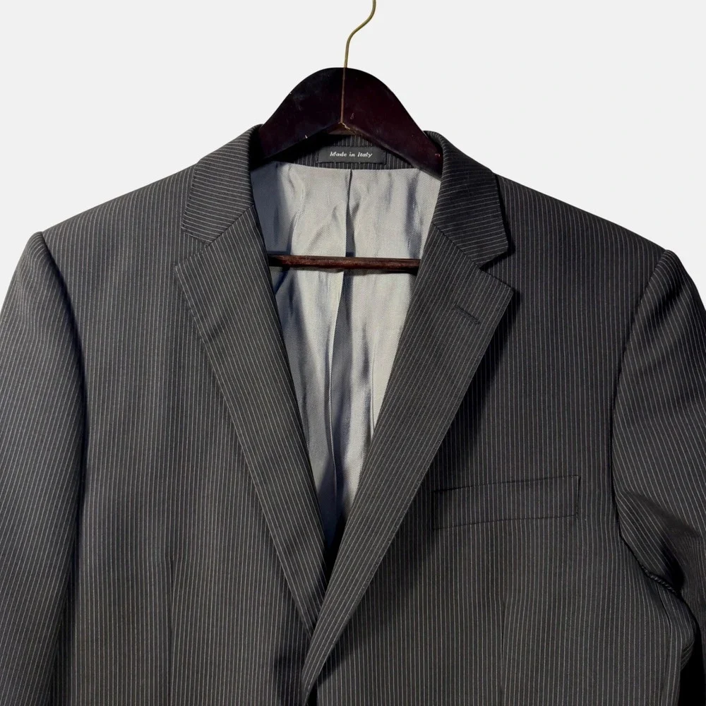Tiglio‎ Luxe Blazer 42L Super 150s Wool Italy Black  Pinstripe Mens Sport Jacket